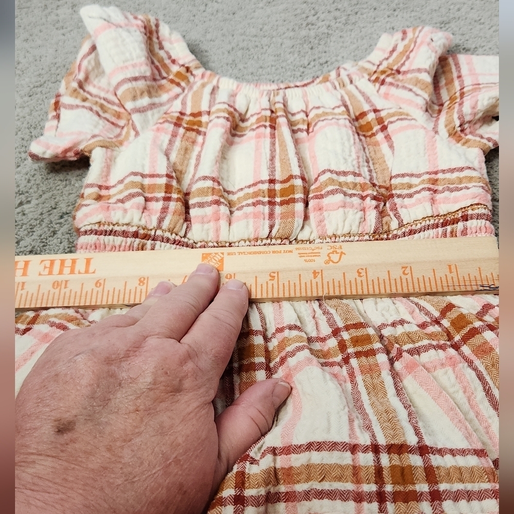 Girls' Short Sleeve Tiered Woven Warm Plaid Dress - Cat & Jack Brown XS - Picture 4 of 10